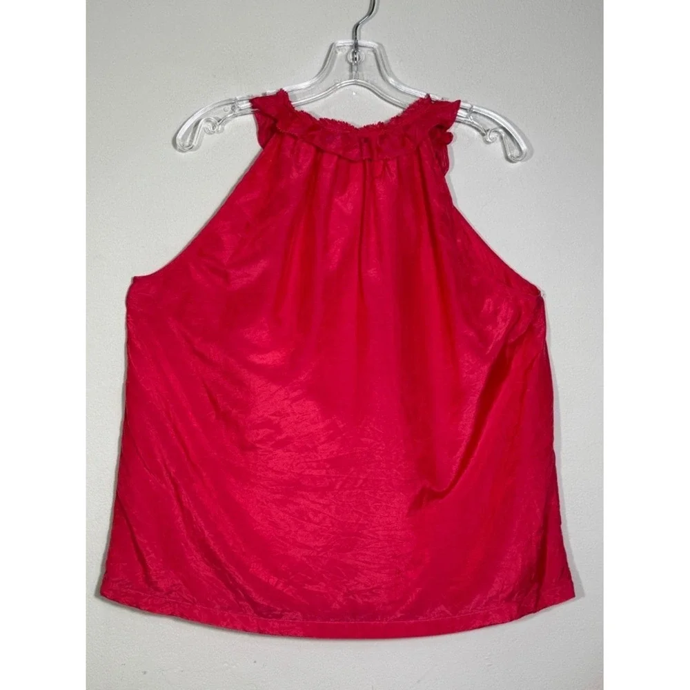 J.Crew Silk Blend Ruffle Neck Sleeveless‎ Blouse Pink Size L Coquette Balletcore